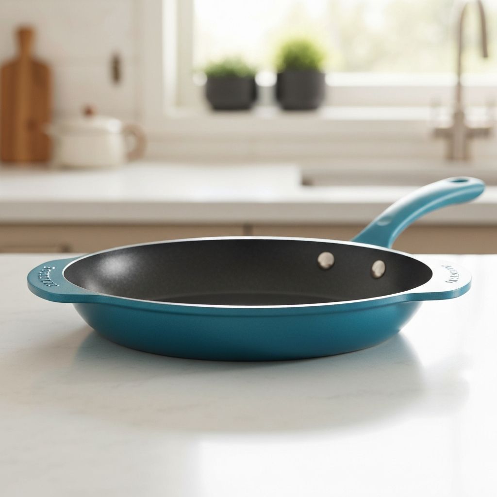 Stanley Tucci Omelette Pan with shallow design in Venetian Teal